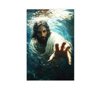 Poster di Gesù e Pietro sull'acqua, Gesù che cammina sull'acqua, Matteo 1425-31, Il figlio di Dio salva Pietro, versetto biblico cristiano 0746