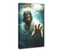 Poster di Gesù e Pietro sull'acqua, Gesù che cammina sull'acqua, Matteo 1425-31, Il figlio di Dio salva Pietro, versetto biblico cristiano 0746