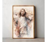Poster di Gesù,versetto cristiano motivazionale,tonalità terra e schizzo della Bibbia,dipinto su tela,arte murale per soggiorno,arredamento per la casa 60x90cm Senza Cornice