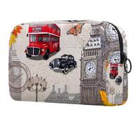 Poster di Londra con autobus rosso Big Ben borsa per cosmetici da donna, borsa da viaggio grande per trucchi pratica borsa organizer con cerniera, Multi, 18.5x7.5x13cm/7.3x3x5.1in, Beauty case