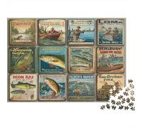 Poster di pesca retro Rompicapo 1000 Pezzi In Colori Brillanti, Un Set Di Puzzle A Rompicapo Per Gioco Familiare Divertente E Impegnativo, Ideale Per Per Decorazioni Mura