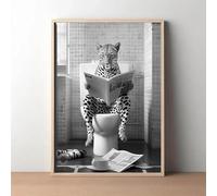Poster Di Stampe Su Tela Di Animali Divertenti In Bianco E Nero, Leopardo In Bagno, Dipinto Su Tela, Immagine Artistica Da Parete Per La Decorazione Della Casa, Formato A5 50X70Cm Senza Telaio