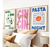 Poster di tendenza per la stampa di caffè e brindisi Poster retrò per vino Pasta Night Stampa di cibo Dipinto Carrello da bar Arte Decorazione per la stanza massimalista 50x70cmx3 senza cornice