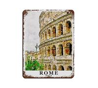 Poster di viaggio Colosseo Roma Pittura a olio Vintage Targa in metallo 8X12 pollici Home Office Kitchen Pub Club Cafe Bar Farm Restaurant Collection Metal Wall Art Targa retrò