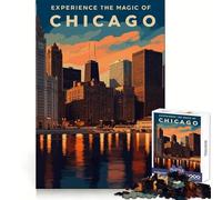 Poster di viaggio con skyline di Chicago al tramonto Puzzle da 1000 pezzi per adolescenti Puzzle Sharp Recall Rilassante Tempo libero Taglio uniforme Regalo speciale (38x26cm)