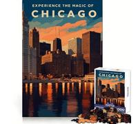 Poster di viaggio con skyline di Chicago al tramonto, puzzle da 1000 pezzi per ragazzi, esercizio mentale, divertimento leggero, taglio preciso, regalo premuroso (50x75cm)