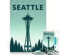 Poster di viaggio dello Space Needle di Seattle, puzzle da 1000 pezzi per adolescenti, gioco stimolante per la mente, hobby tranquillo, taglio preciso, regalo stagionale (50x75cm)