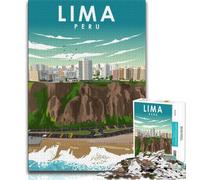 Poster di viaggio di Lima, Perù, puzzle da 1000 pezzi per adulti e adolescenti, giocattoli educativi per l'apprendimento, giochi per famiglie con poster abbinato e foglio di quiz, 38x26cm
