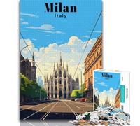Poster di viaggio di Milano, Italia, puzzle da 1000 pezzi per adulti e ragazzi, difficile da completare ma divertente e umoristico gioco educativo per compleanni 50x75cm