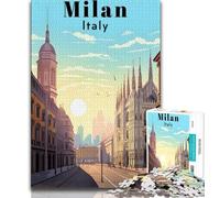 Poster di viaggio di Milano, Italia, puzzle per adulti, difficili da completare ma divertenti e spiritosi, regalo di compleanno, regali, arte murale 75x50cm