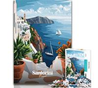 Poster di viaggio di Santorini, Grecia, puzzle da 1000 pezzi per adolescenti, giocattolo educativo ideale come regalo per tutta la famiglia, 50x75cm