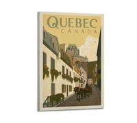 Poster di viaggio, Quebec Canada, Historic Street with Horse - Carriage Drawn and Château Frontenac, poster artistico da parete su tela, decorazione artistica da parete per stanza, 30 x 45 cm, stile