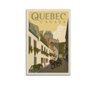Poster di viaggio - Quebec Canada, strada storica con cavallo - Carrozza trainata e castello Frontenac poster artistico da parete su tela estetica decorativa per stanza 40 x 60 cm senza cornice