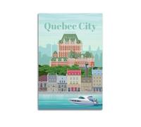 Poster di viaggio Quebec City Canada, panorama lungomare con architettura storica e motoscafo.jpg, poster artistico da parete su tela per stanza, 50 x 75 cm, senza cornice