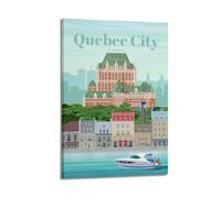 Poster di viaggio Quebec City Canada, panoramico lungomare con architettura storica e motoscafo.jpg, poster artistico da parete su tela per stanza, 60 x 90 cm, stile cornice