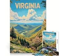 Poster di viaggio vintage con paesaggio delle colline della Virginia, puzzle da 1000 pezzi per adolescenti, gioco di logica e abilità, relax mentale, taglio preciso, regalo di Natale (38x26cm)