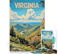 Poster di viaggio vintage con paesaggio delle colline della Virginia, puzzle da 1000 pezzi per adolescenti, gioco di logica e abilità, relax mentale, taglio preciso, regalo di Natale (38x26cm)