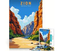 Poster di viaggio vintage del Parco Nazionale di Zion,puzzle da 1000 pezzi,gioco di divertimento mentale,pezzi che si incastrano perfettamente,attività di gruppo rilassante al chiuso (38x52cm)