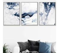 Poster,Dipinto Astratto Oceano Cielo Blu e Bianco Atmosfera Moderna Minimalista Galleria D'Arte Poster Immagine Soggiorno Camera da Letto Decorazione Della Casa-30*50Cm*3Pcs (Stampa Senza Cornice)