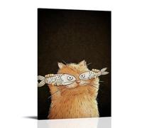 Poster divertente di un gatto con il pesce negli occhi, arte vintage, decorazione artistica da parete, decorazione estetica, soggiorno, camera dei bambini, dormitorio, bar, bagno, adatto per camera da