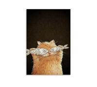 Poster divertente di un gatto con il pesce negli occhi, arte vintage, decorazione artistica da parete, decorazione estetica, soggiorno, camera dei bambini, dormitorio, bar, bagno, adatto per camera da