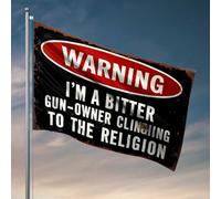 Poster divertenti per dormitorio universitario avvertimento: proprietario di armi amare aggrappato alla bandiera della religione bandiera invernale casa bandiera decorazione porta (120 x 180 cm)