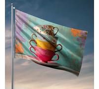 Poster divertenti per dormitorio universitario colorato floreale tazze da tè impilate insieme bandiera inverno casa bandiera decorazione porta (120 x 180 cm)