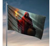 Poster divertenti per dormitorio universitario con teschio in mantello rosso con torcia e sacco bandiera per dormitorio per ragazzi cartello portico (60 x 90 cm)