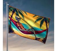 Poster divertenti per dormitorio universitario con uno scheletro su un'amaca su una spiaggia tropicale. Bandiera divertente da giardino bandiere country boy (120 x 180 cm)