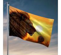 Poster divertenti per dormitorio universitario Lo sguardo del leone incontra la sagoma scheletrica al tramonto. Bandiera divertenti bandiere da giardino bandiere country boy (152 x 244 cm)