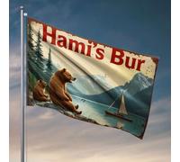 Poster divertenti per dormitorio universitario rifugio in montagna con orsi e barca a vela. Bandiera poster decorativo da appendere per esterni per dormitorio universitario (152 x 244 cm)