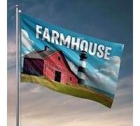 Poster divertenti per dormitorio universitario Un fienile rosso e un faro con la parola "fattoria" sopra di essa. Bandiera divertente da giardino bandiere country boy (60 x 90 cm)