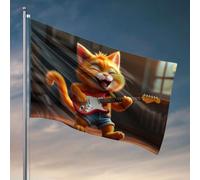 Poster divertenti per dormitorio universitario Un gatto felice che suona una chitarra elettrica. Bandiere per stanza ragazzi divertenti decorazioni autunnali all'aperto (30 x 45 cm)