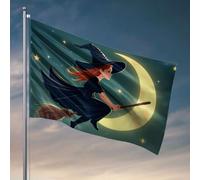 Poster divertenti per dormitorio universitario, una strega che vola su un manico di scopa sotto la luna. Bandiere per stanza ragazzi divertenti decorazioni autunnali all'aperto (60 x 90 cm)