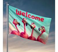 Poster divertenti per dormitorio universitario Welcome to Our Flamingo Family! Bandiera accessori per camera da letto bandiere all'aperto (60 x 90 cm)