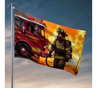 Poster divertenti per il pompiere del dormitorio universitario in azione con camion dei pompieri e fiamme. Poster decorativi da appendere per esterni per dormitorio universitario (120 x 180 cm)