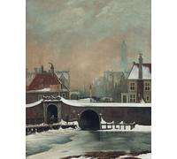 Poster Dutch Horse Winter Bridge - Poster Canale innevato -...