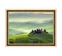 Poster e Stampa con Cornice Classica - Toscana Colline del Chianti - 70x100cm - Moderna Alto Spessore Legno Naturale Battuta Nera e Oro a Foglia Verde Smeraldo