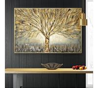 Poster e stampa su tela con dipinto a olio Albero della vita dorato, quadro astratto, arte moderna da parete per la decorazione della casa e del soggiorno, 40x60 cm (16x24 pollici) senza cornice