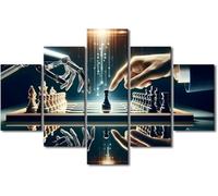 Poster E Stampe 5 Di Tela Gli Esseri Umani E I Robot Di Intelligenza Artificiale Giocano A Scacchi (Senza Cornice 200 X 100 Cm) 5 Quadri Su Tela Wall Art Cinque Parti Pannello Di-59044639156306