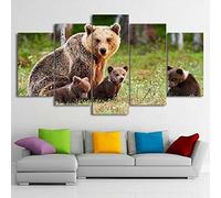 Poster E Stampe 5 Pezzi Di Tela Animale Dell'Orso Bruno (Senza Cornice 150 X 100 Cm) 5 Quadri Su Tela Wall Art Cinque Parti Pannello Dipinto Murale Hd Poster Modern Modular Picture -/Camera -7A5J-I5J