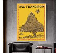 Poster E Stampe Decorative,Old San Francisco Map Pictorial Art Print Poster Vintage Wall Art Picture Decor, California USA City Map Retro Canvas Painting_40X60Cm