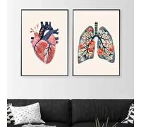 Poster e stampe di anatomia umana floreale con cuore,cervello e polmoni,per l'educazione medica,dipinti su tela,immagini da parete,decorazione per la casa e il dormitorio. 40x50cmx2 Senza Cornice