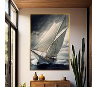 Poster e stampe di barche a vela, dipinti su tela con avventure in barca a vela, decorazioni murali con tempesta oceanica, per soggiorno, decorazioni murali per la casa (80x120 cm/senza cornice)