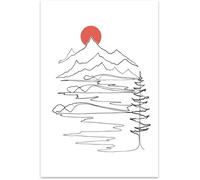 Poster E Stampe Di Paesaggi Minimalisti, Quadro Con Linee Nere, Sole Rosso, Arte Murale, Dipinto Di Paesaggio, Immagini Di Piante In Bianco E Nero, Decorazione Astratta 50x70 Cm Senza Cornice