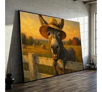 Poster e stampe divertenti di asino con cappello, arte murale su tela in stile fattoria - Dipinto rustico di animali per l'arredamento del soggiorno e della cucina (80x120 cm/cornice interna)