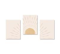 Poster e stampe moderni di metà secolo, arte murale boho, sole giallo che sorge all'orizzonte, illustrazioni geometriche della natura, arte lineare, parete 20x30 cm (8x12 pollici) x3 con cornice