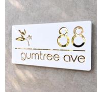 Poster e targhe con numero civico moderni con foglie di eucalipto 3D, taglio laser, doppio strato, galleggiante, personalizzato, moderno