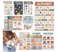 Poster Educativi Colorati - Tabelle Multitematiche Bambini | 18 Adesivi Murali Con Illustrazioni Inglese Didattico Aula Cameretta Decorazioni Letture Grafica Visiva Scuola Infanzia Apprendimento