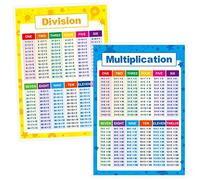 Poster educativi laminati di matematica, strumenti di apprendimento delle tabelle di moltiplicazione e divisione per bambini, per la classe della scuola elementare e media (2 pezzi)